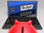 Budget File On Laptop Shows Financial Control Stock Photo