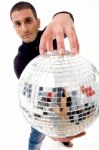 Man Holding Disco Ball Stock Photo