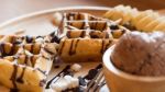 Belgian Waffles With Fruit And Chocolate, Forest Fruit, All Home Stock Photo