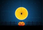 Halloween Spider Moon Graveyard Pumpkin Fence Stock Photo