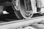 Beautiful Black And White Photo The Old Train Wheels And The Road Stock Photo