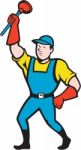 Super Plumber Wielding Plunger Cartoon Stock Photo