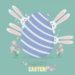 Happy Easter With Bunnies And Easter Egg Stock Photo