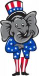 Republican Elephant Mascot Arms Crossed Standing Cartoon Stock Photo