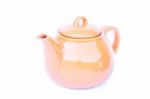 Orange Ceramic Teapot Isolated On White Background Stock Photo