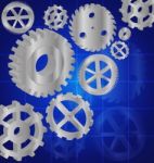 Silver Gears 3d On The Blue Background Stock Photo