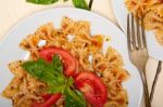 Italian Pasta Farfalle Butterfly Bow-tie And Tomato Sauce Stock Photo