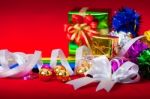 Celebration Theme With Christmas & New Year Gifts Stock Photo