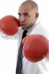 Male Wearing Boxing Gloves Stock Photo