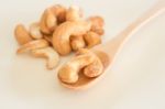 Cashew Nut Roast Salt On Clean Table Stock Photo