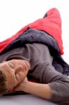 Man Resting In Sleeping Bag Stock Photo