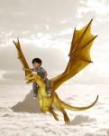 Boy Riding The Dragon,3d Illustration Stock Photo