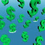 Dollar Sign Falling In Ocean Stock Photo