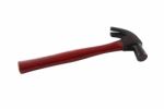 Crimson Handle Hammer From Tail On White Background Stock Photo