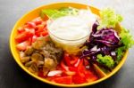 Vegetable Salad In Orange Bowl Stock Photo