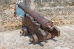 Cannon On The Fortified Walls Of Cartagena De Indias In Colombia Stock Photo