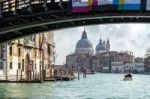 Motorboat Cruising Down The Grand Canal Stock Photo