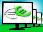 Euro Symbol On Monitors Showing European Wealth Stock Photo