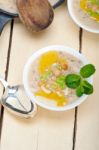 Hearty Middle Eastern Chickpea And Barley Soup Stock Photo