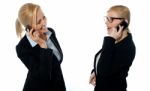 Businesswomen On Mobile Phones Stock Photo