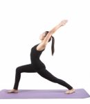 Portrait Of Asian Woman Wearing Black Body Suit Sitting In Yoga Meditation Position Isolated White Background Stock Photo