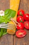 Italian Spaghetti Pasta Tomato And Basil Stock Photo