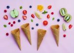 Colorful Ice Cream With Mixed Berry And Various Fruits Raspberry Stock Photo