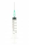 Green Syringe Isolated On White Background On Vertical View Stock Photo