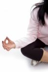 Half Length View Of Female In Lotus Pose On White Background Stock Photo