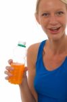 Woman Holding Drink Bottle Stock Photo