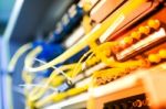 Fiber Optic With Servers In A Technology Data Center Stock Photo