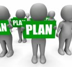 Characters Holding Plan Signs Show Objectives And Plans Stock Photo