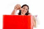 Woman Showing Shopping Bags Stock Photo