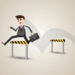 Cartoon Businessman Hurdles Stock Photo