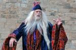 Dumbledore Entertaining The Crowds At Alnwick Castle Stock Photo