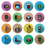 Camera And Accessory Flat Long Shadow Icon Set  Illustrati Stock Photo