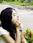 Yawning Tired Woman Stock Photo