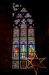 Stained Glass Window In St Vitus Cathedral In Prague Stock Photo