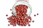 Azuki Beans In A Bottle Isolate On White Background Stock Photo