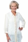 Portrait Of Stylish Trendy Smiling Aged Woman Stock Photo