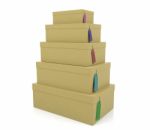 Pile Of Paper Boxes With Price Tags Stock Photo