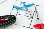 Construction Plan Tools Stock Photo