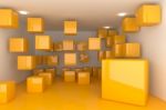 Interior With Yellow Cubes Stock Photo