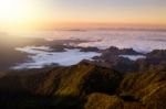 Beautiful Sun Rise On Top Mountain With Could Stock Photo