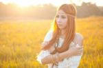 Hippie Woman Posing Stock Photo