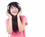 Woman  And Headphone Stock Photo