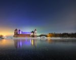 Winter Night Near The Ancient Castle Stock Photo