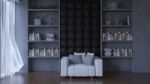 3d Living Room With Leather Wall Stock Photo