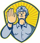 Policeman Police Officer Hand Stop Shield Stock Photo
