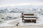 View Of Wooden Chalets At Vik Iceland Stock Photo